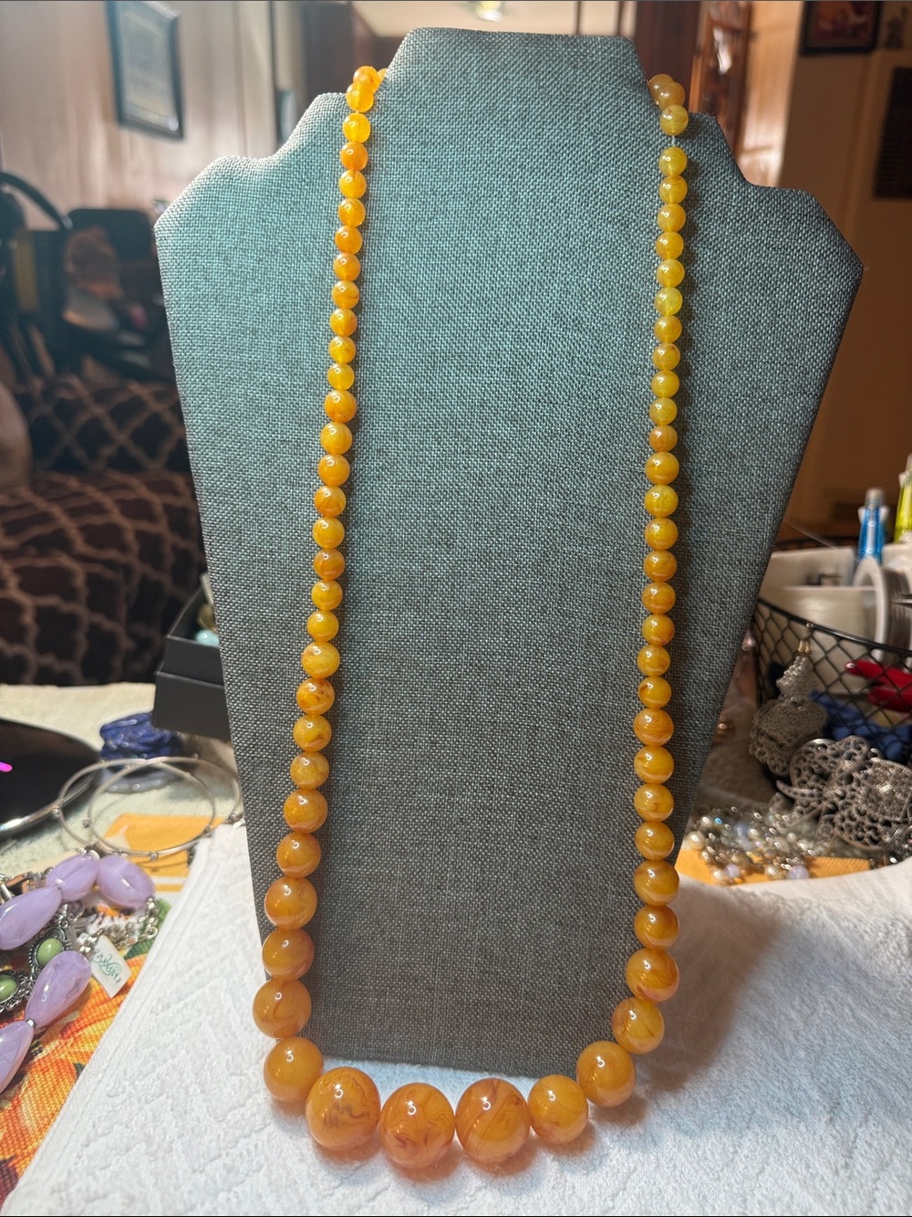 Warm Amber Colored Beaded Necklace in Yellow